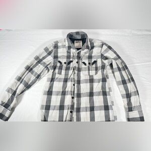 Vans Gray and White Plaid Button-Up Shirt. Size Medium